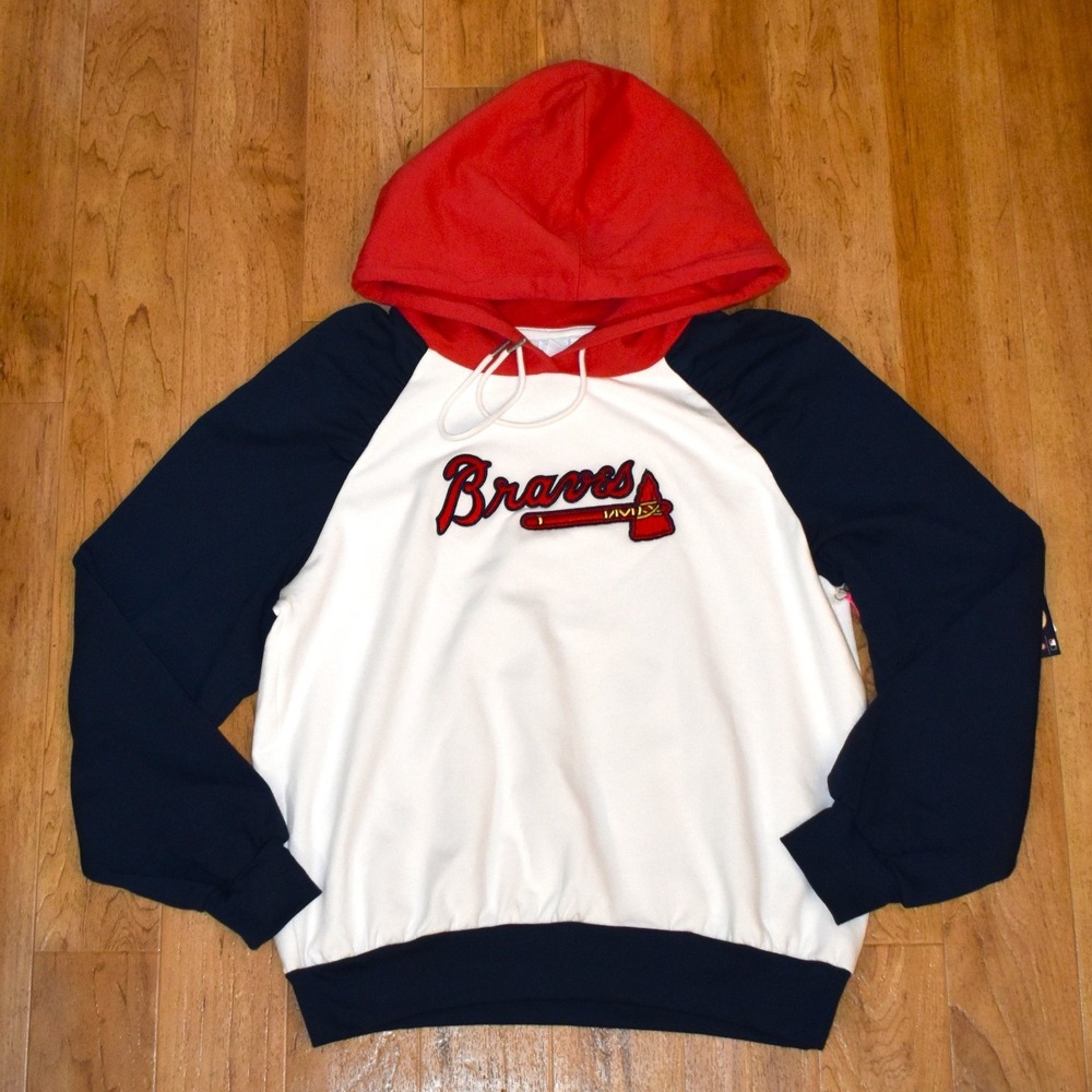 Lusso Atlanta Braves Hoodie Women Large White Navy‎ Red NEW MLB Cooperstown